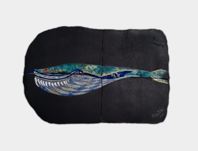 Escultura cerámica de ballena con símbolos mexicas del dios Tláloc – Tlalticpac, región de Ha’